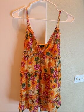 wild fable Orange Floral Mini Dress with Pink & Green Accents